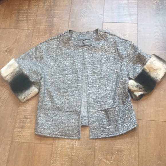 Sachin + Babi Grey Fur Trimmed Open Jacket - Picture 7 of 8